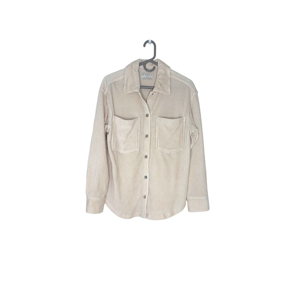 Z Supply Union Knit Corduroy Jacket Shacket Sz S Cream Snap Front Neutral Boho